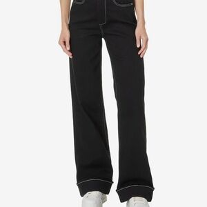 Paige Denim Sasha High Waist Wide Leg Cuffed Jeans Twilight Black Sz 31